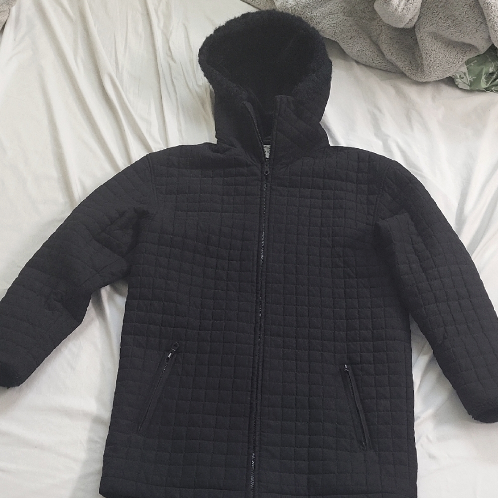 Quilted Black Hooded Jacket